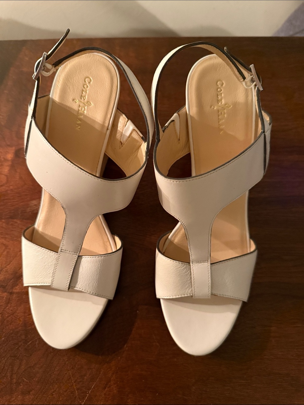 Cole Haan White Leather T-Strap Slingback Sandals